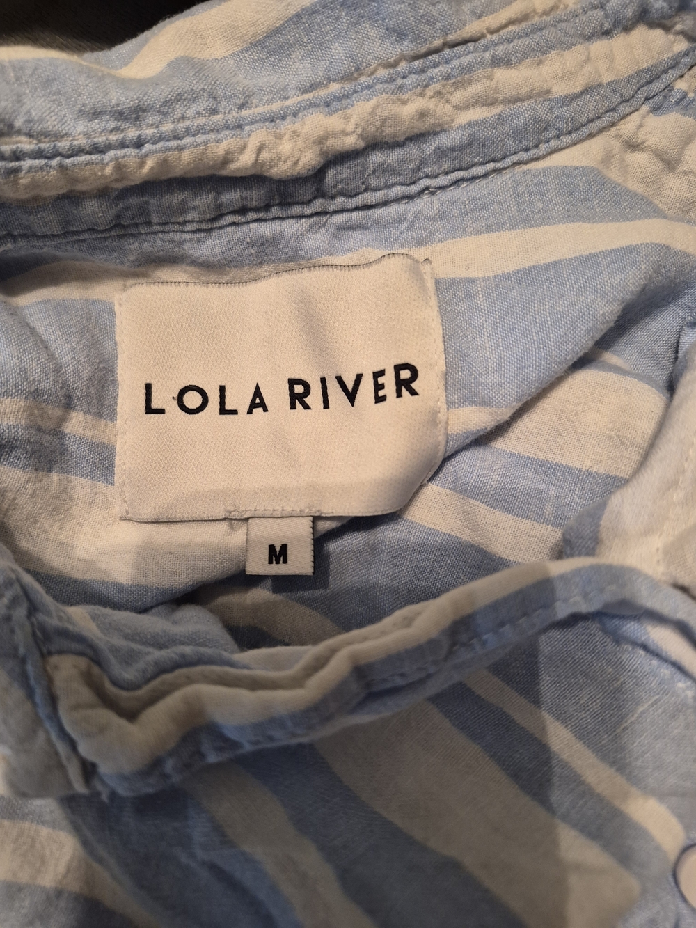 Lola River Light Blue & White Vertical Stripe Button-Up Shirt Medium - Picture 8 of 10